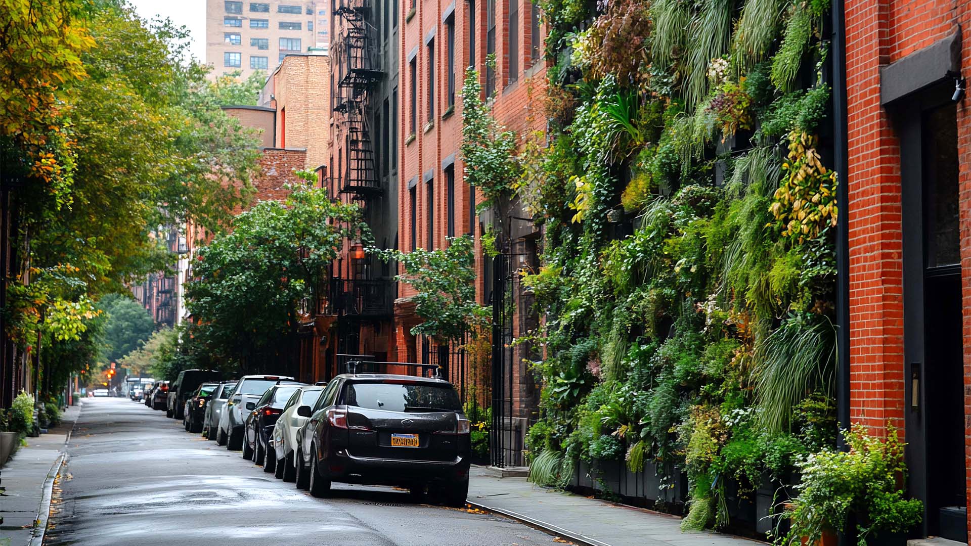 Street parking in NYC with multiple cars lined up on the roadside