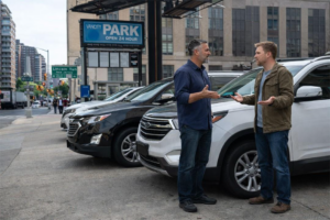 Urban parking problems in NYC showing curbside congestion and limited street parking in Manhattan